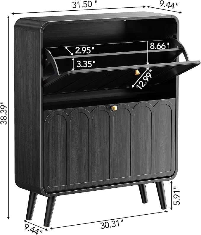 Decofy Shoe Cabinet with 2 Flip Drawers, Expanded Panel - Image 2