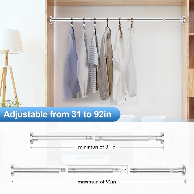 CorkLatta Chrome Shower Curtain Rod 31 to 92 Inch, 1 Inch Diameter Adjustable - Image 4