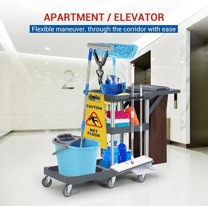 Cleaning Cart, Heavy-Duty Rolling Service Cart - Image 4