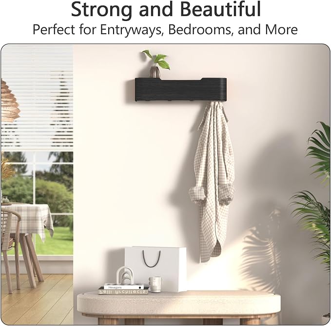 Coat Rack Wall Mount with Hidden Hooks Modern Key Holder Wood Entryway Hook - Image 5