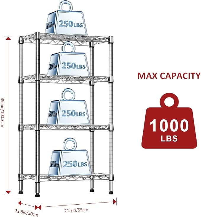 IZEUK 4 Tier Steel Storage Shelves, Heavy Duty Metal Shelf Wire Shelving Rack - Image 3