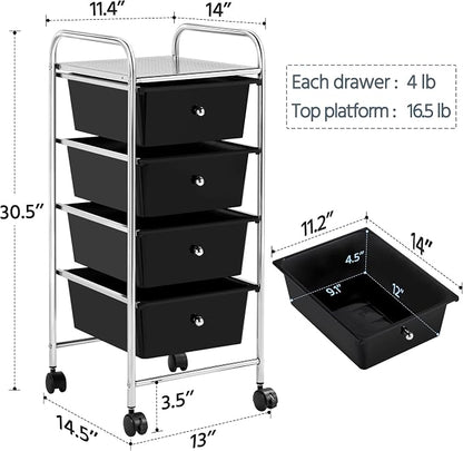 Yaheetech 4 Drawers Cart Rolling Storage Organizer Metal Frame Plastic Drawers - Image 3
