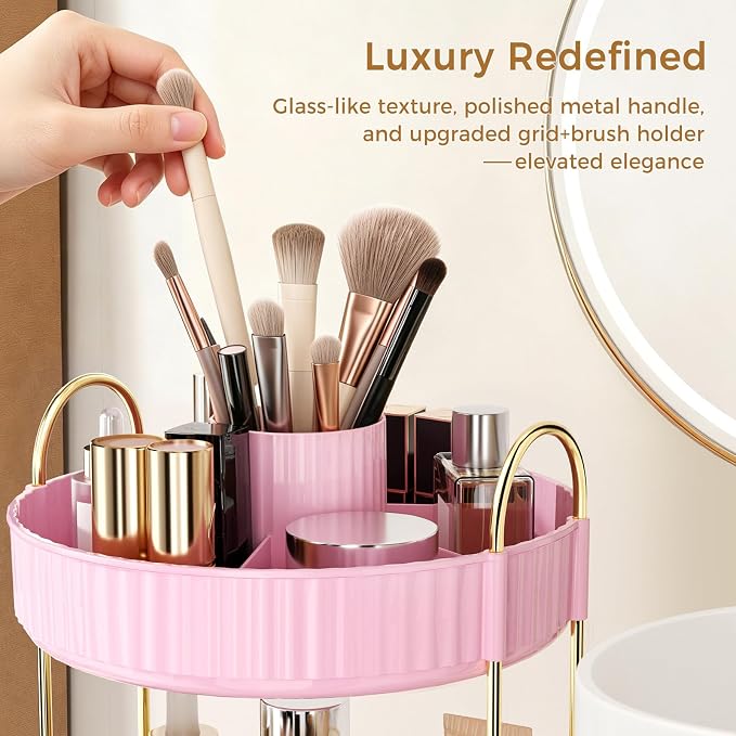 360° Rotating Makeup Organizer, Upgraded 3 Tier Skincare Perfume Organizers - Image 4
