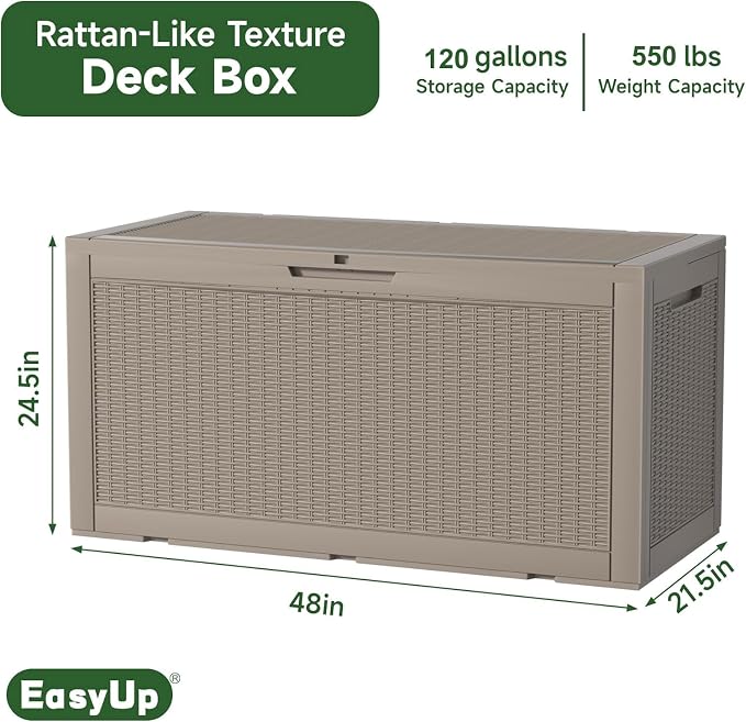 EasyUp 120 Gallon Outdoor Storage Box Waterproof, UV Resistant Resin Deck Box - Image 5