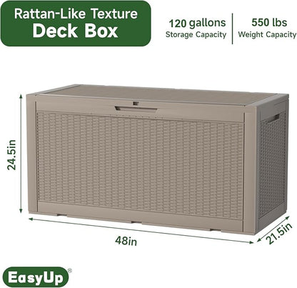 EasyUp 120 Gallon Outdoor Storage Box Waterproof, UV Resistant Resin Deck Box - Image 5