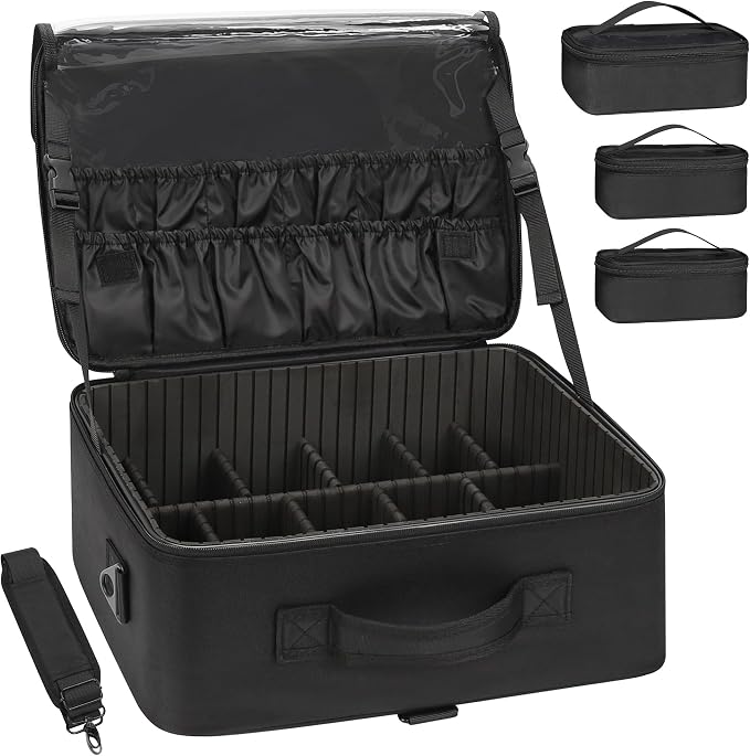 Relavel Large Makeup Bag with 3 Removable Pouches, Travel Train Case Cosmetic by Relavel