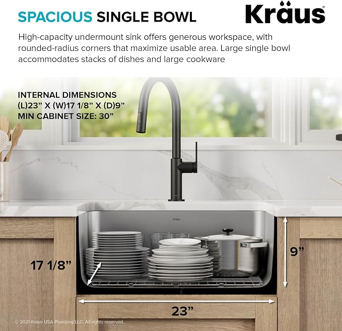 KRAUS Dex 25-inch Undermount 16 Gauge Stainless Steel Single Bowl Kitchen Sink - Image 4