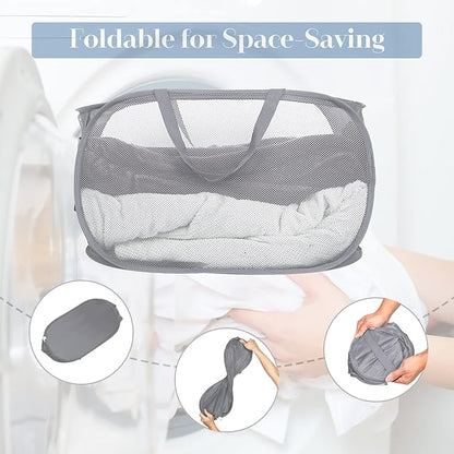 Durable Collapsible Laundry Baskets, Mesh Pop Up Laundry Hamper - Image 6