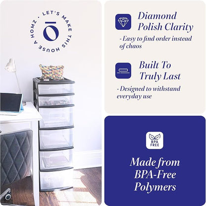 HOMZ 2-Pack Drawer Tower, 6-Tier Clear Plastic Storage Organizer Cart, and - Image 4