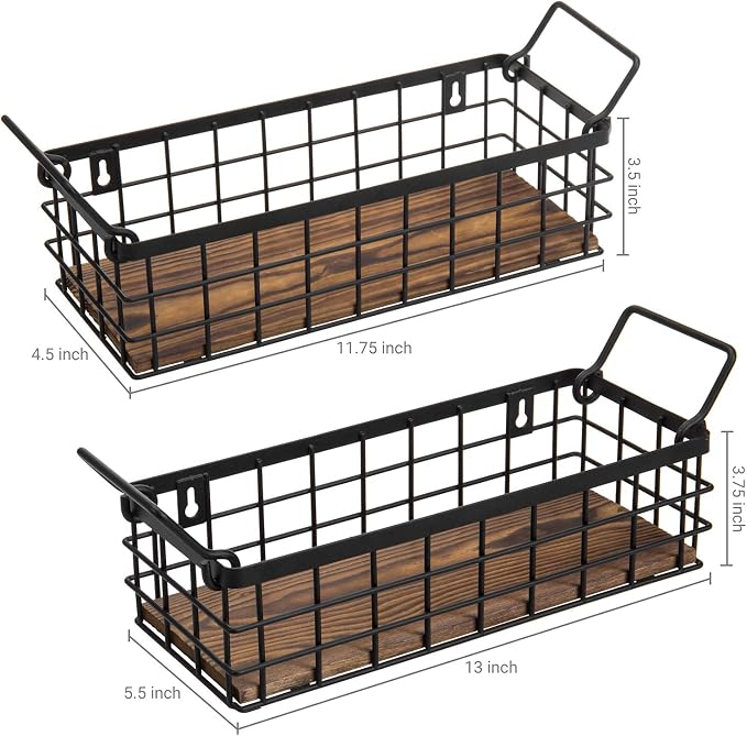 MyGift Set of 2 Black Metal Wire Baskets - Image 5