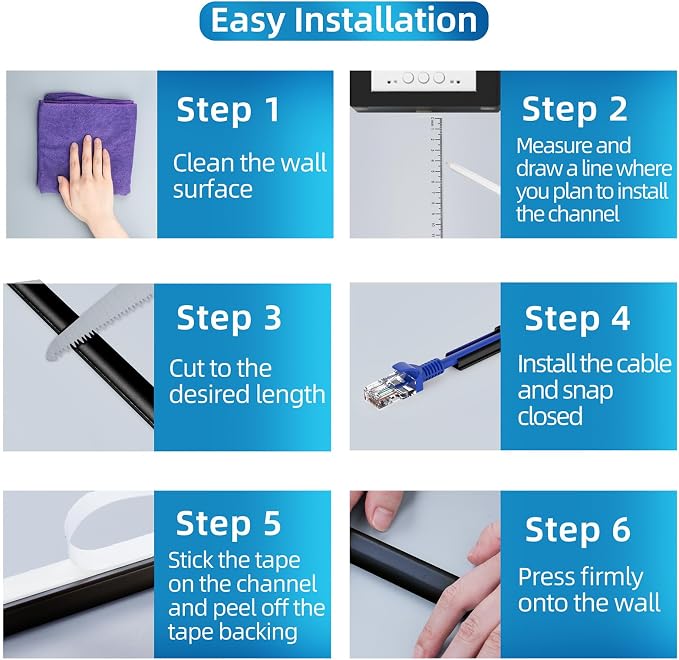 Yecaye 128in Wall Cord Hider for 1 Mini Wire, On-Wall Cord Cover Channel - Image 7