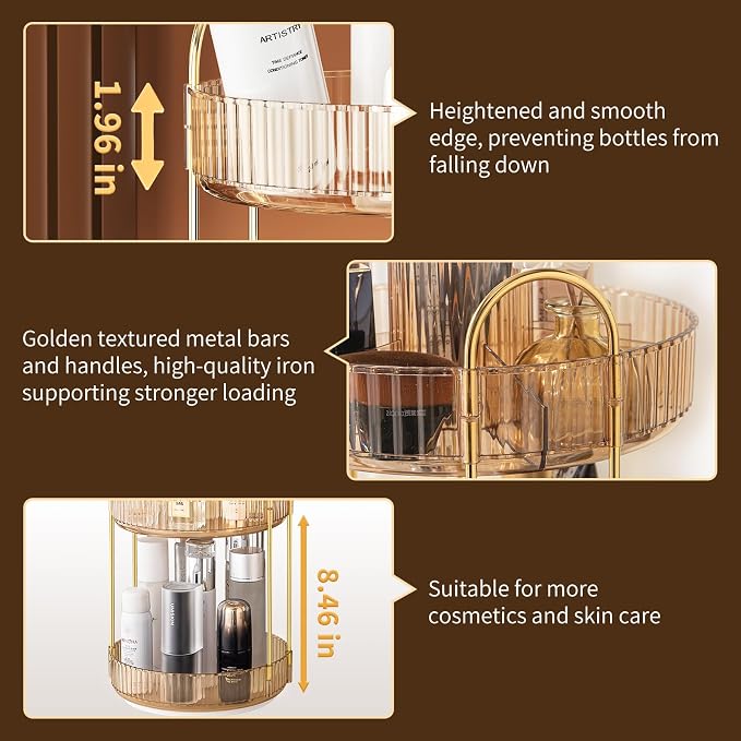 360 Rotating Makeup Organizer for Vanity 2 Tier Lazy Susan Bathroom Countertop - Image 5