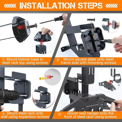 HLOGREE Motorcycle Helmet Holder Rack Wall Mount, Tactical Equipment, Metal - Image 6