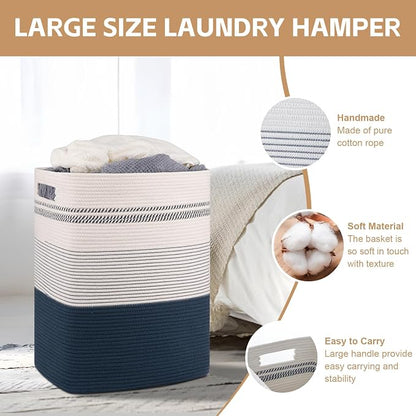 Laundry Hamper, Large Woven Rope Tall Laundry Basket - Image 3