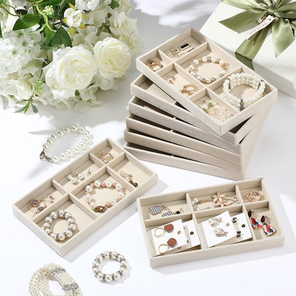 Highergo 8 Pcs Velvet Jewelry Trays Stackable Drawers Organizer Ring Earring - Image 6