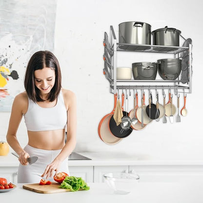 28 Inch Pot Rack Wall Mounted, 2 Tier Pots and Pans Organizer - Image 6