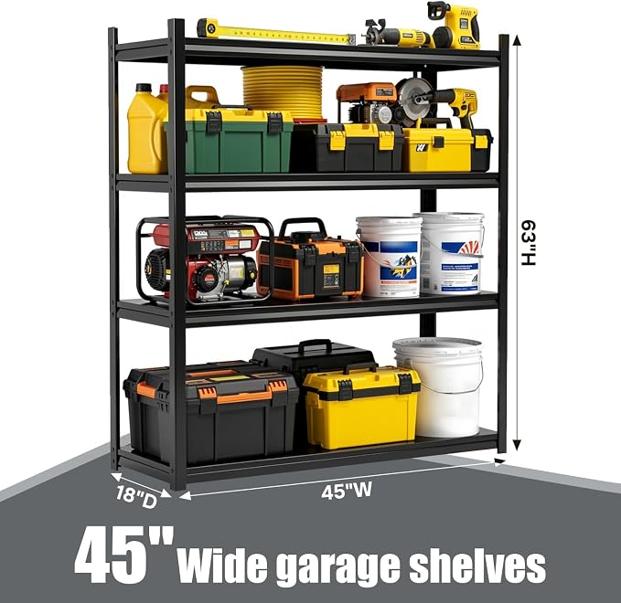 45" W Garage Shelving 4-Tier Heavy Duty Storage Shelves, Adjustable Metal Shelf - Image 2