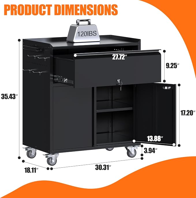 Aobabo Metal Cabinet on Wheels, Metal Garage Cabinet - Image 3