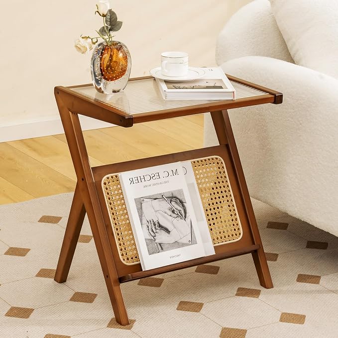 Giantex Rattan Side Table, Boho Nightstand - Image 2