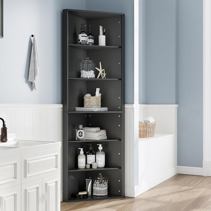 6 Tier Corner Shelf with Adjustable Shelf, Freestanding Corner Display Storage - Image 6