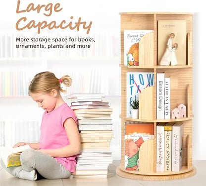 OOOK 3 Tier Rotating Bookshelf Tower, Solid Wood Kids Bookshelf | Large Chassis - Image 6