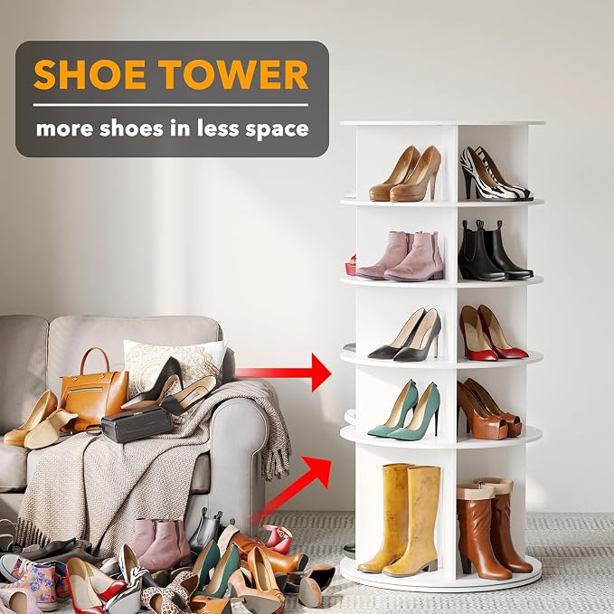 SpaceAid Rotating Shoe Rack 5 Tier Organizer, High Bottom Design Shoe Tower - Image 3