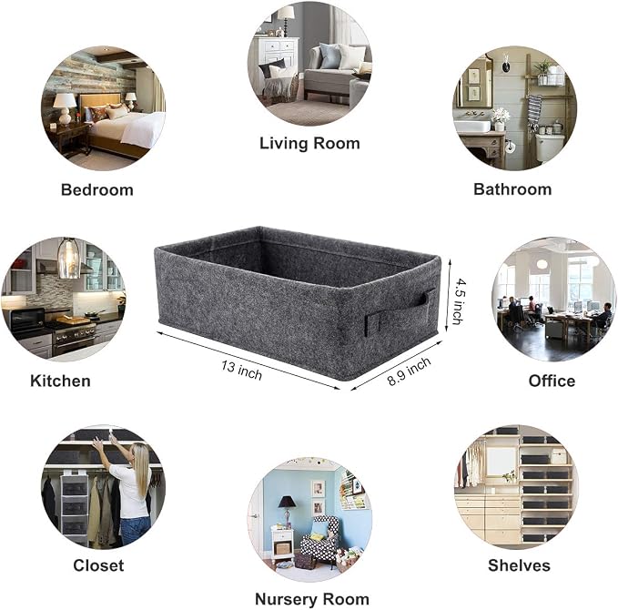 Medium Storage Basket Shlef Low Storage Bin Rectangle Felt Fabric Baskets - Image 4