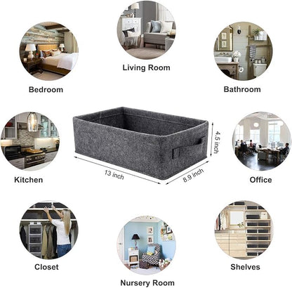 Medium Storage Basket Shlef Low Storage Bin Rectangle Felt Fabric Baskets - Image 4