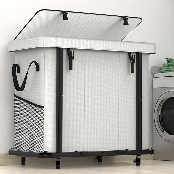 60 Gal Laundry Basket with Lid, Rolling Laundry Hamper with Wheels, Dirty by Unlockyourhomestoragelife