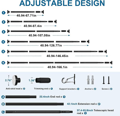 AIZESI 41-165 Inch Heavy Duty Black Tension Curtain Rod - Image 4