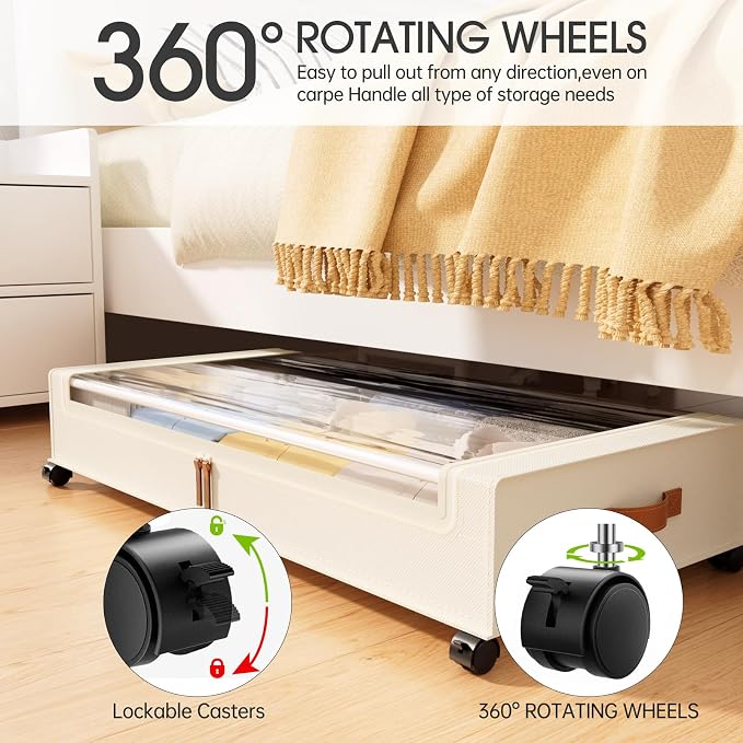 Yecaye Under Bed Storage with Wheels 2 Pack, 70L Larger Capacity Under Bed - Image 3