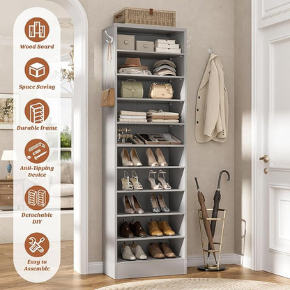 Aheaplus Narrow Shoe Cabinet, 10 Tiers Tall Wood Shoe Rack, Shoe Storage - Image 3