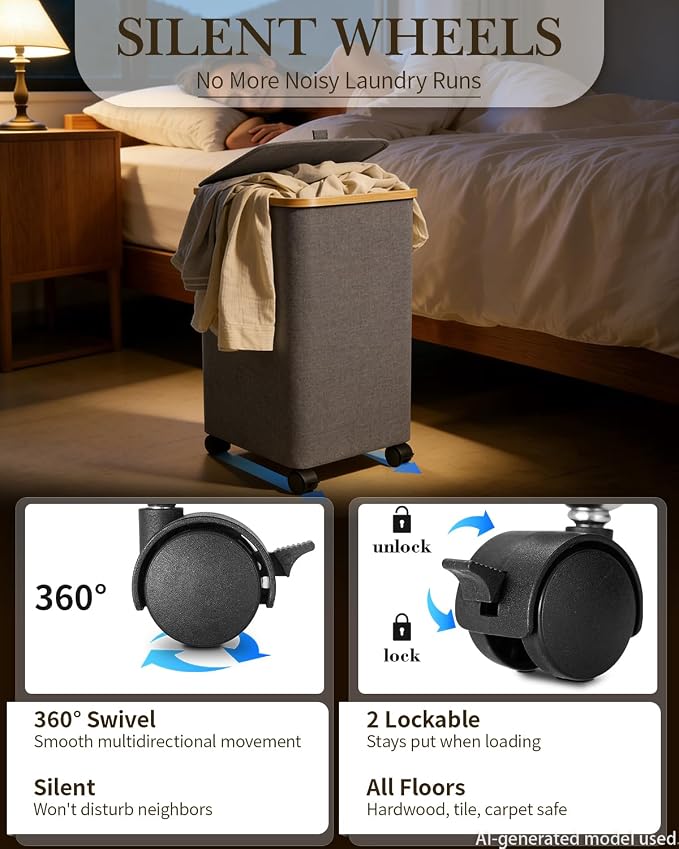 Laundry Hamper with Wheels, 110L Large Clothes Hamper with Removable Inner Bag - Image 4