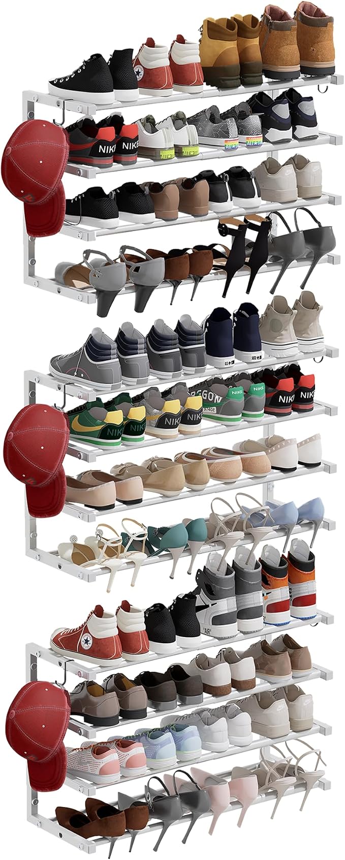 3 Pack Wall Mounted Shoe Rack, 4 Tier Hanging Shoe Rack Holds 48 Pairs by HomeOrganizerandStorage