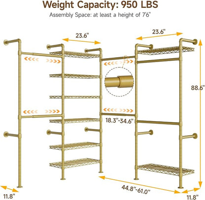 ONBRILL L4 Wall Mounted Industrial Pipe Clothing Rack, Closet Organizer System - Image 3