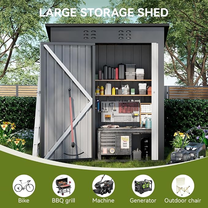 COMHOMA Shed Outdoor Storage Shed Metal, Lockable Doors Tool Sheds - Image 4
