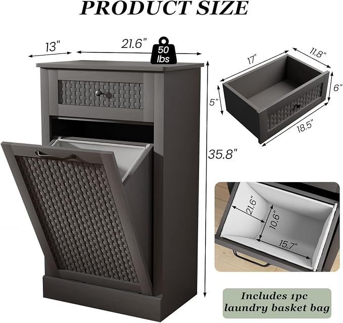 Tilt Out Laundry Hamper Cabinet, 10 Gallon Laundry Cabinet - Image 2