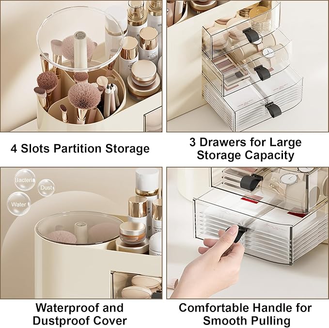 DASITON Makeup Organizer with 3 Drawers, Automatic Lifting Makeup Brush Holder - Image 5