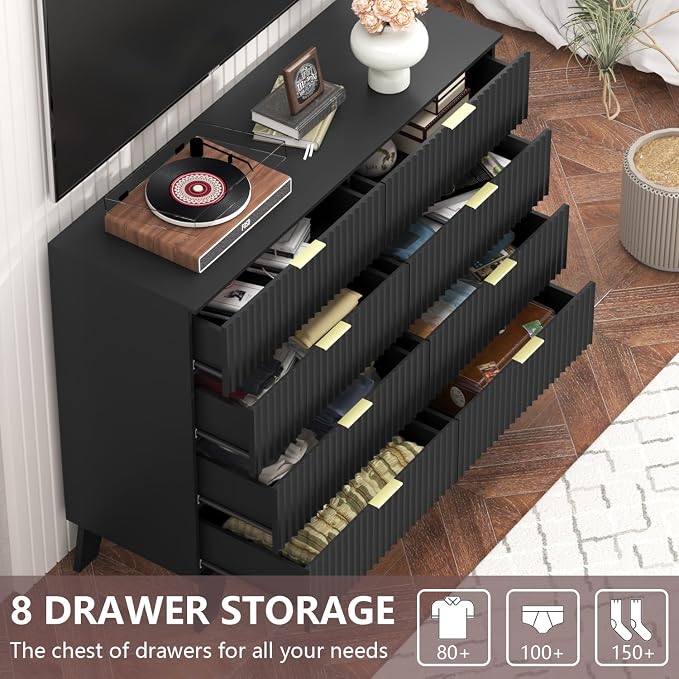 Fluted Dresser for Bedroom, 8 Drawer Dresser for Closet, Storage Cabinet and - Image 3