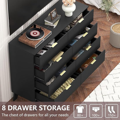 Fluted Dresser for Bedroom, 8 Drawer Dresser for Closet, Storage Cabinet and - Image 3