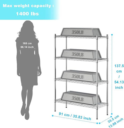 Auslar 4-Tier Heavy Duty Wire Shelving, Adjustable Storage Rack, Chrome | 14"D - Image 3