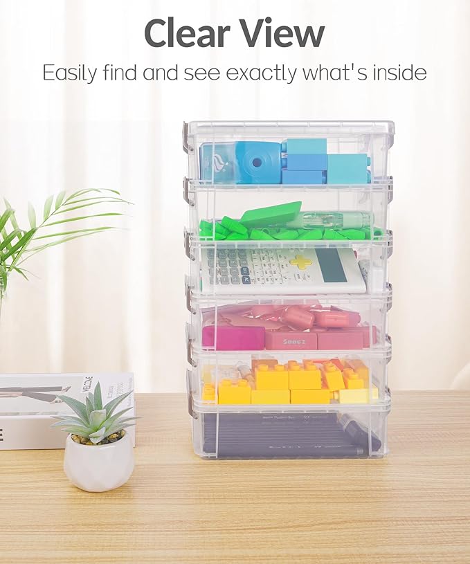 Sooez 6 Pack Extra Large Pencil Box, Plastic Pencil Case Crayon Box | Clear - Image 5