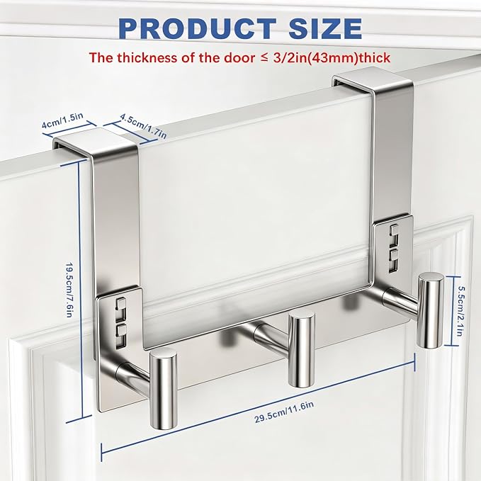 PMMASTO Over The Door Hooks, Fits 1-3/4" Thick Door No Drill Hooks - Image 3