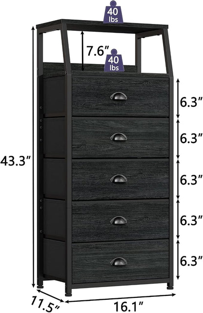 Furnulem Black Dresser for Bedroom, Fabric Dorm Tall Nightstand | 5 Drawers - Image 3