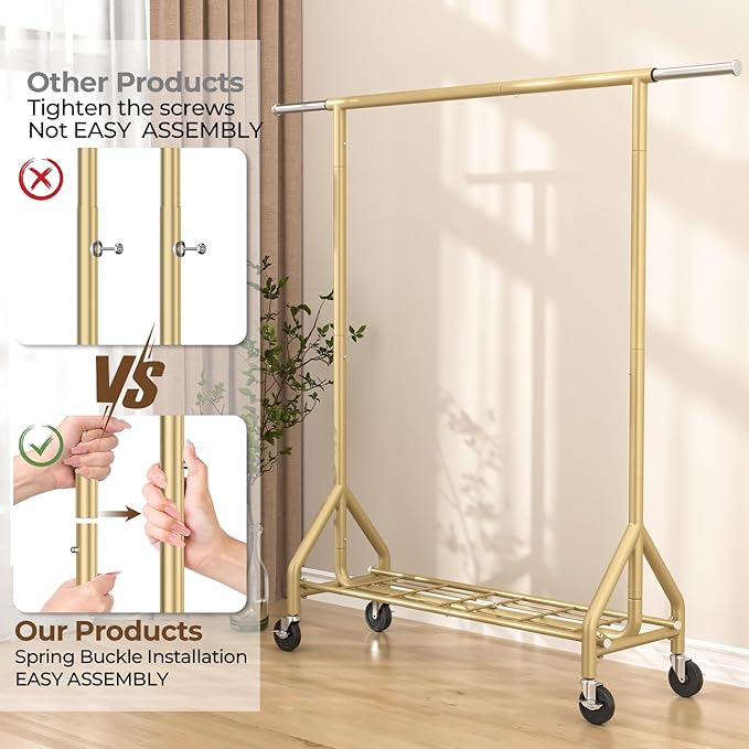 Heavy Duty Clothes Rack Load 450 LBS, Metal Garment Rack, Standing Rolling - Image 7