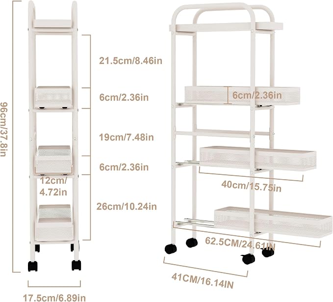 UMDONX 4-Tier Narrow Mobile Storage Cart - Image 6