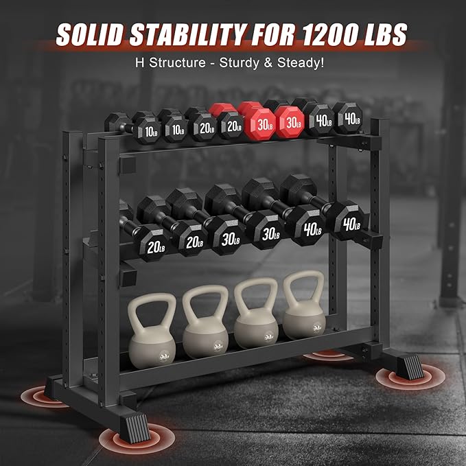 3-Tier Dumbbell Rack, 1200LB Capacity Adjustable Weight Rack - Image 2