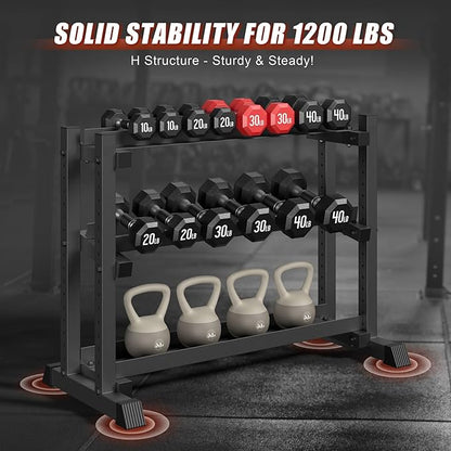 3-Tier Dumbbell Rack, 1200LB Capacity Adjustable Weight Rack - Image 2