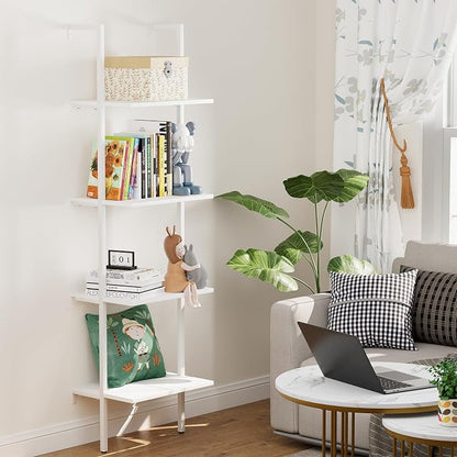 Ladder Shelf 4 Tiers Metal Industrial Bookshelf, Wall Mount Wide Bookcase - Image 5
