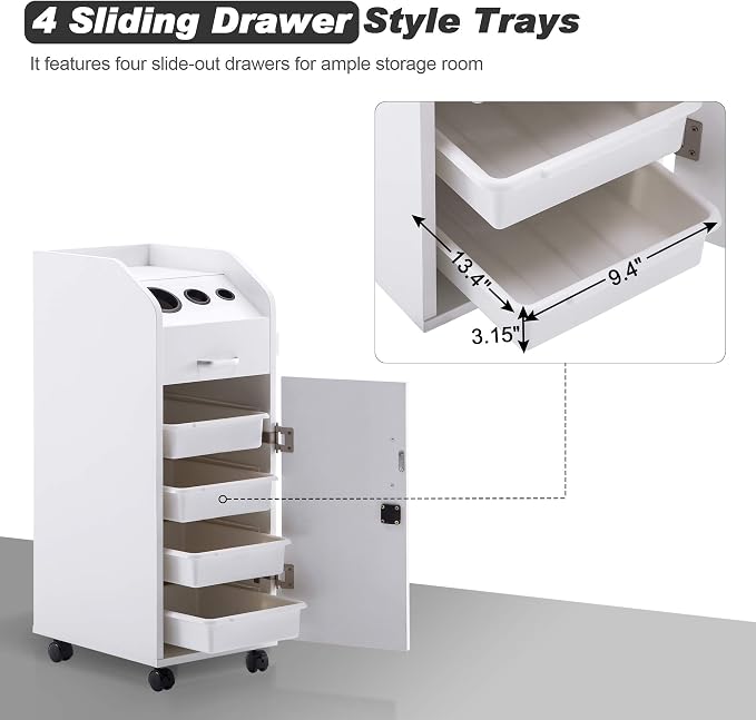 BarberPub Beauty Salon Trolley Storage Cart Hair Dryer Holder Stylist Equipment - Image 5